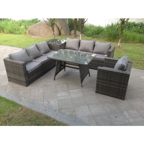 Fimous 7 Seater Rattan Corner Sofa Lounge Sofa Set With Dining Table And Side Table
