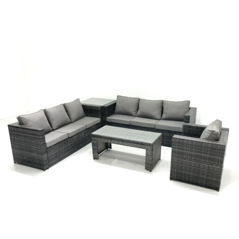 Fimous 7-Sitzer Polyrattan Gartensofa Set Couchtisch Sessel Beistelltisch Dunkelgrau Gemischt