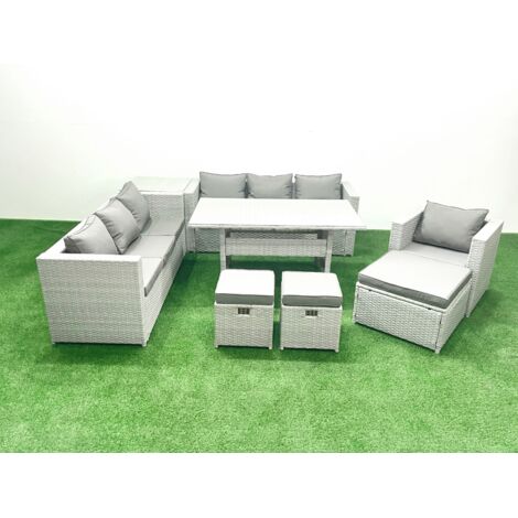 Fimous 8 Pièces Ensemble de canapés de jardin en rotin avec coussin avec Fauteuil Table à manger Table d'appoint 3 Repose-pieds