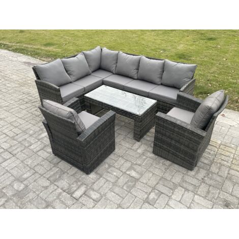 Fimous 8 places Ensemble de meubles de jardin en rotin d'extérieur avec 2 Fauteuils Gris foncé mélangé