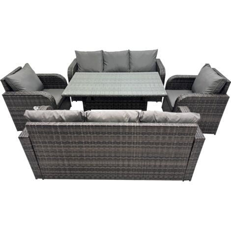Fimous 8 places Gris foncé Ensemble de meubles de jardin en rotin  Fauteuil Inclinable Canapé 3 places Table à manger rectangulaire