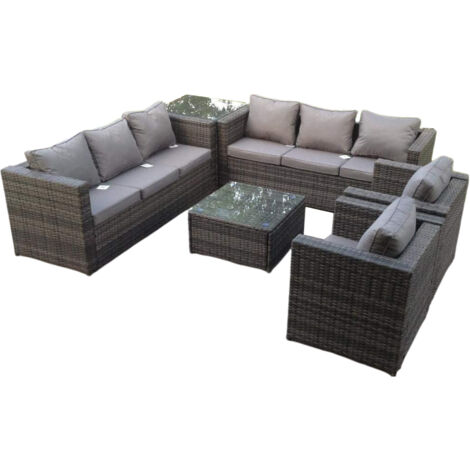 Fimous 8 places gris rotin canapé Set Table basse fauteuil meubles de jardin d’extérieur