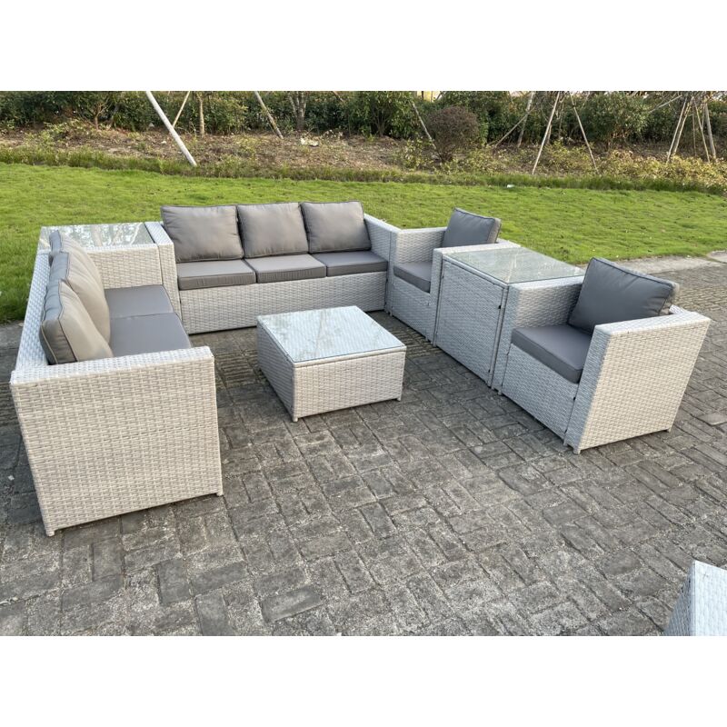 8 places Meubles de Jardin en rotin ave Canapé à 3 places 2 Fauteuil 2 Table d'appoint Table basse Gris Clair - Fimous