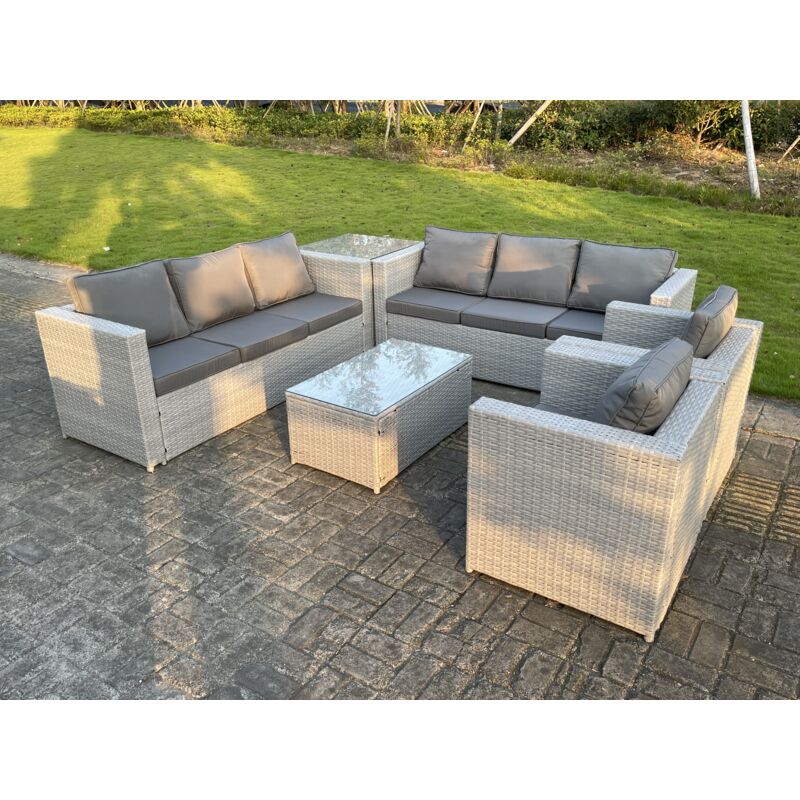 8 places Meubles de Jardin en rotin ave Canapé à 3 places 2 Fauteuil Table d'appoint Table basse Gris Clair - Fimous