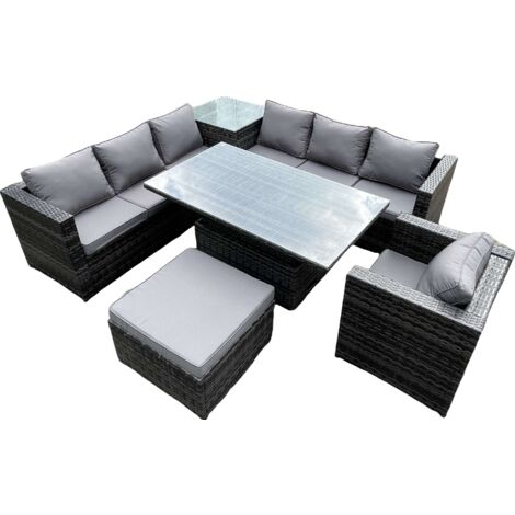 Fimous 8 places PE Rotin canapé d'angle ensemble table à manger réglable ensemble table basse haute avec fauteuil
