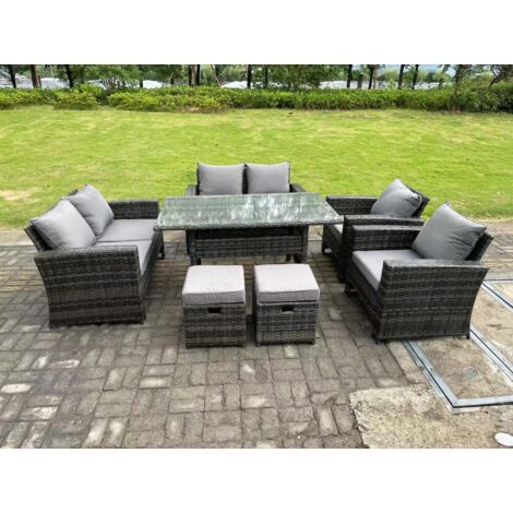 Fimous 8 places Salon de Jardin Exterieur en resine Canapé de Jardin avec canapé deux places Fauteuil Tabourets