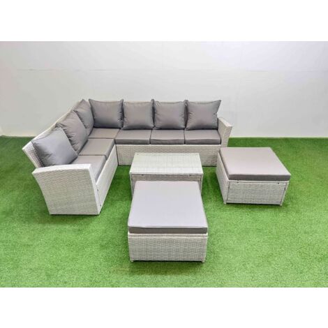Fimous 8 Seater Garden Outdoor PE Rattan Furniture Set Rattan Garden Sofa Set with Oblong Coffee Table Light Grey Mixed