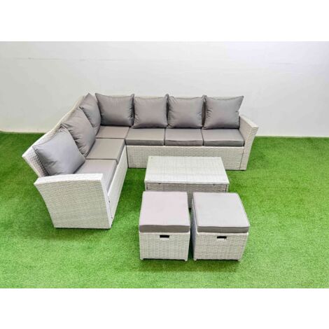 Fimous 8 Seater Garden Outdoor PE Rattan Furniture Set Rattan Garden Sofa Sets with Oblong Coffee Table Light Grey Mixed