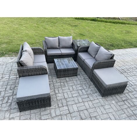 Fimous 8-Sitzer Gartenmöbel-Sets Weidenrattan-Möbel-Sofa-Sets mit quadratischem Couchtisch Liebe Sitz Sofa 2 Großer Fußhocker Beistelltisch