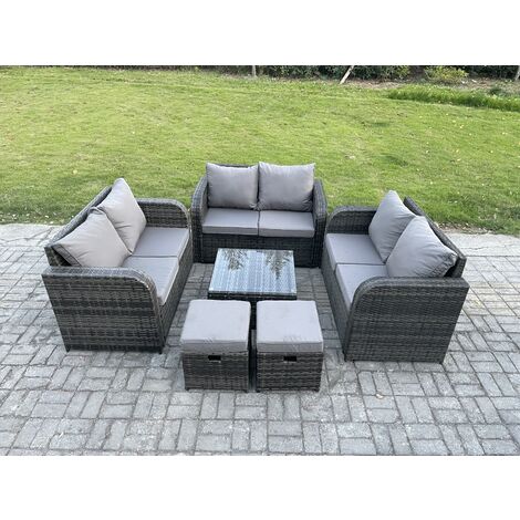 Fimous 8-Sitzer Gartenmöbel Sets Weidenrattan Möbel Sofa Sets mit quadratischem Couchtisch Liebe Sitz Sofa 2 Kleine Fußhocker