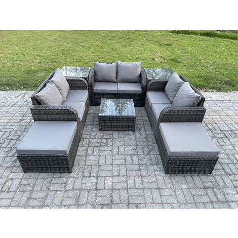 Fimous 8-Sitzer Gartenmöbel Sets Wicker Rattan Möbel Sofa Sets mit quadratischem Couchtisch Liebe Sitz Sofa 2 Big Foothocker 2 Beistelltische