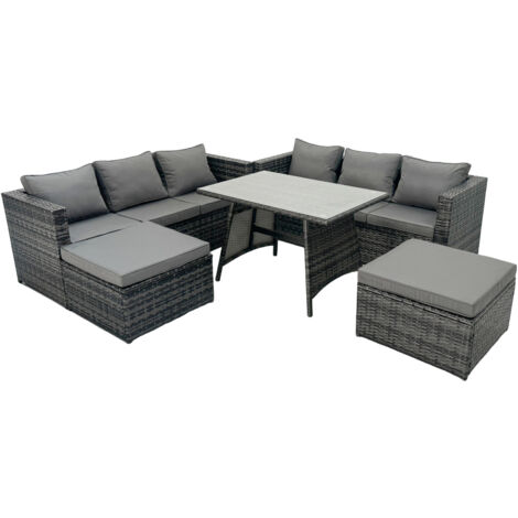 Fimous 8 Sitzer Lounge Rattan Sofa Esstisch Gartengartenmöbel Set