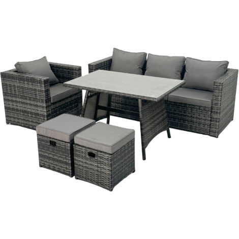 Fimous 8-Sitzer Lounge Rattan Sofa Esstisch Set mit Sessel Gartenmöbel Outdoor