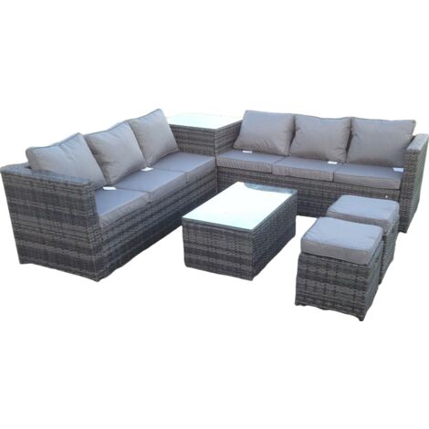 Fimous 8-Sitzer Rattan Sofa Set mit 2-Couchtische Set Konservatorium Gartenmöbel im Freien