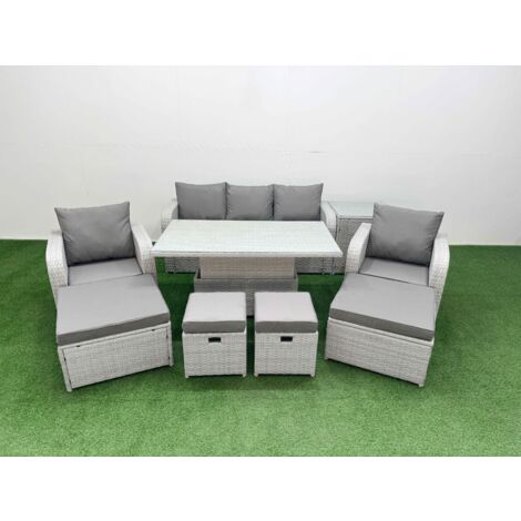 Fimous 9 PCs High Back Reclining Chair Sofa Dining Set Rising Table With Stools Light Grey