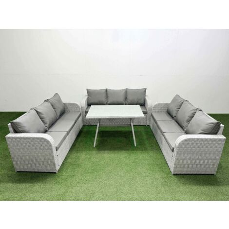 Fimous 9 Seat Outdoor PE Rattan Garden Furniture with Cushions 3 Seater Sofa Light Grey