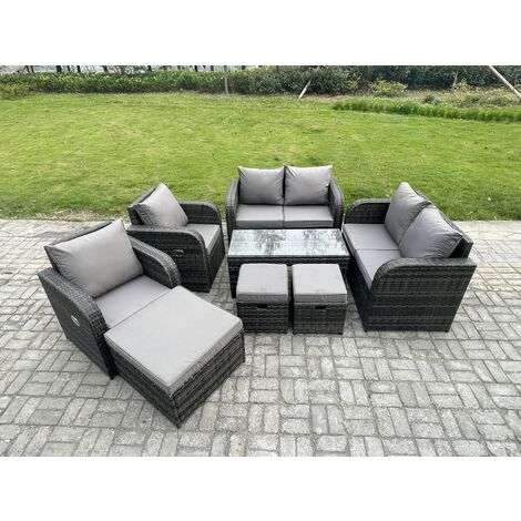 Fimous 9 Seater Rattan Garden Furniture Set Outdoor Patio Sofa, Table and Chairs Garden Table Footstools Ideal for Pool Side, Balcony, Outdoor and indoor Conservatory Patio Set