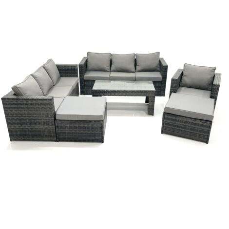Fimous 9-Sitzer Gartenmöbel im Freien Polyrattan mit 3-Sitzer Sofa Couchtisch 2 hohen Hockern
