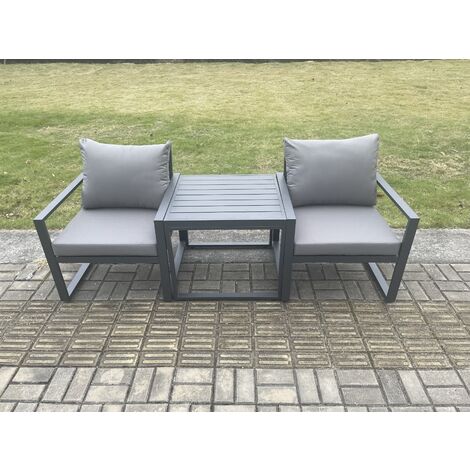 Fimous Aluminium 3 Pieces Garden Furniture Sofa Set Chair with Table Including Cushions Dark Grey