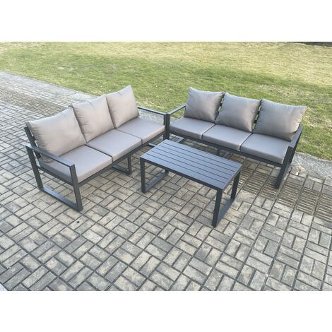 Fimous Aluminium 3 Pieces Outdoor Garden Furniture Lounge Sofa Set with Oblong Coffee Table Dark Grey