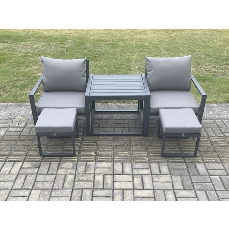 Fimous Aluminium 5 Pieces Garden Furniture Sofa Set Chair And 2 Small Footstool with Table Including Cushions Dark Grey