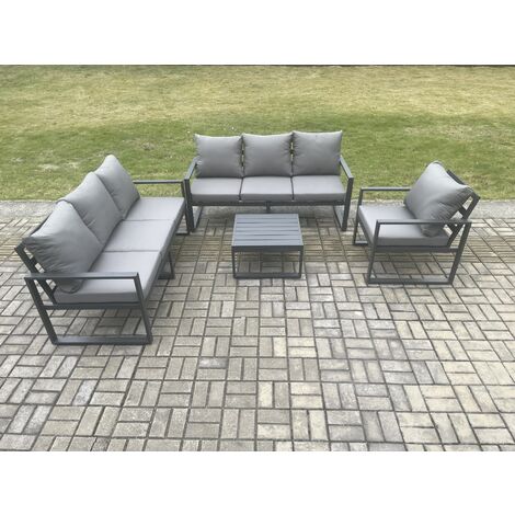 Fimous Aluminium 7 Seater Outdoor Garden Furniture Lounge Sofa Set with Square Coffee Table Chair Dark Grey