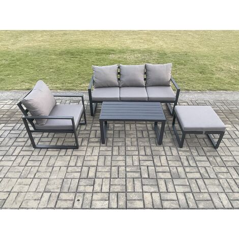 Fimous Aluminium Outdoor Garden Furniture Set Patio Lounge Sofa with Oblong Coffee Table Big Footstool Armchair Dark Grey