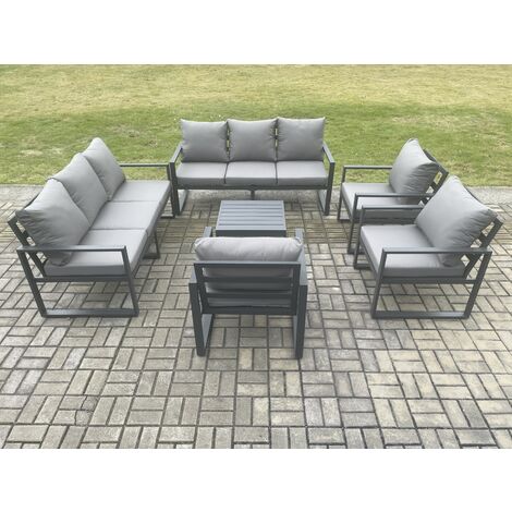 Fimous Aluminium Outdoor Garden Furniture Set Patio Lounge Sofa with Square Coffee Table 3 Armchairs Dark Grey