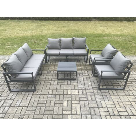 Fimous Aluminium Outdoor Lounge Sofa Set Garden Furniture Sets with Square Coffee Table 2 Chairs Dark Grey 8 Seater
