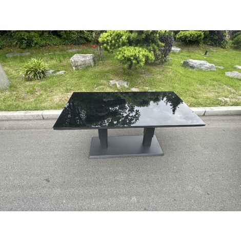 Fimous Aluminum Garden Furniture Rising Adjustable Lifting Dining or Coffee Table Easy Stop 2 Gas Line Dark Grey