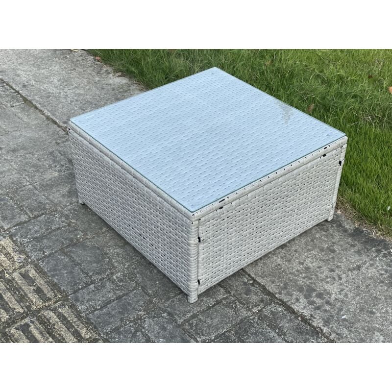 Mobilier de jardin extérieur Table basse Carrée pe Rotin Table à thé Gris Clair - Fimous
