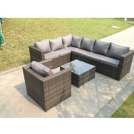 Fimous Dark Grey Mixed PE Rattan Corner Sofa Set Outdoor Garden Furniture Square Coffee Table Armchair With Thick Cushion