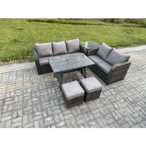 Fimous Dossier haut Ensemble de meubles de jardin en rotin Table à manger Set Canapé d'amour Canapé 3 places 2 Petits tabourets Table d'appoint