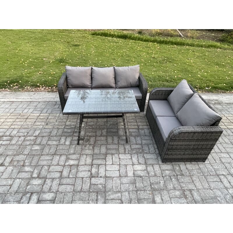 Dossier haut Ensemble de meubles de jardin en rotin Table à manger Set Canapé d'amour Canapé 3 places - Fimous