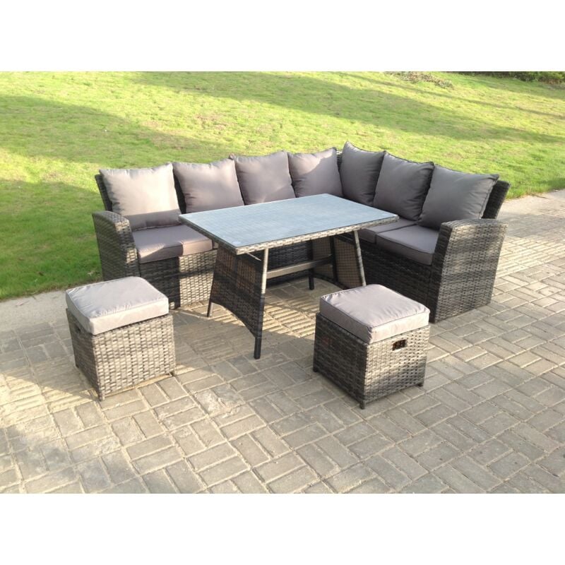 Dossier haut Salon de Jardin en Résine Tressée Ensemble Repas de Jardin Exterieur Gris foncé mixte Option droite - Fimous