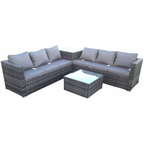 Fimous Dunkel Gemischt Grau Outdoor Rattan Gartenmöbel Set Ecksofa 2 Tische