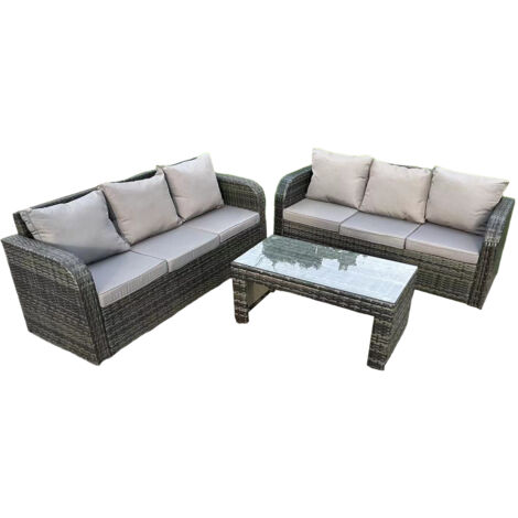 Fimous Dunkelgrau PE Wicker High Back Rattan Gartenmöbel Set Lounge Sofa 3 Sitzer Sofa Set Outdoor Rechteckiger Couchtisch 6 Sitzer