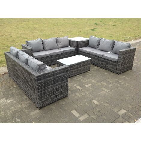 Fimous Ensemble De Canapé De Salon En Rotin Pour Meubles De Jardin En Rotin Avec Table Basse Oblongue Et Table Haute Sur Le Côté