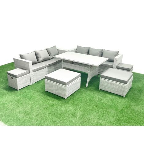 Fimous Ensemble de meubles de jardin en polyrotin 10 places avec Table à manger Gris clair mélangé