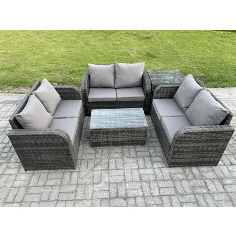 Fimous Ensemble de meubles de jardin en polyrotin 6 places avec Table basse rectangulaire Canapé d'amour Table d'appoint Gris foncé mixte