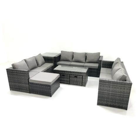 Fimous Ensemble de meubles de jardin en polyrotin 8 Pièces avec Canapé Table basse 3 Tabourets Table d'appoint Gris foncé mixte