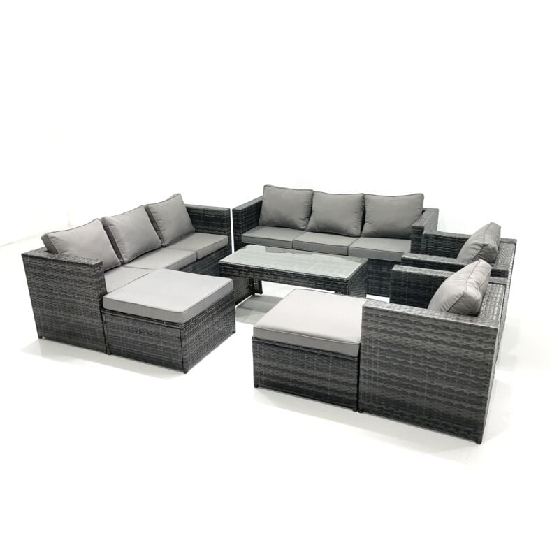 Ensemble de meubles de jardin en polyrotin avec Table basse Fauteuil 2 Grand tabourets Gris foncé mixte - Fimous