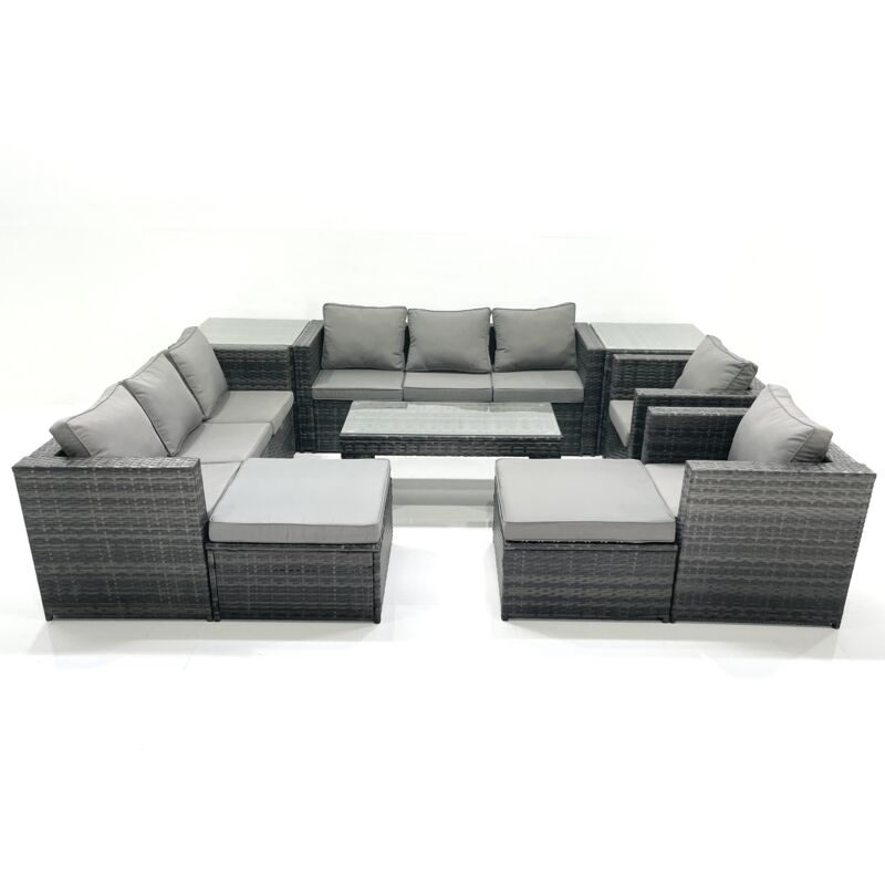 Ensemble de meubles de jardin en polyrotin avec Table basse Fauteuil 2 Tables d'appoint 2 Grand tabourets Gris foncé mixte - Fimous