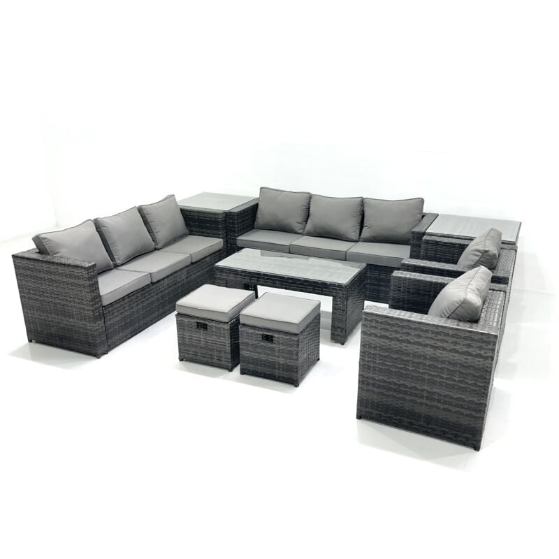 Ensemble de meubles de jardin en polyrotin avec Table basse Fauteuil 2 Tables d'appoint 2 Petits tabourets Gris foncé mixte - Fimous
