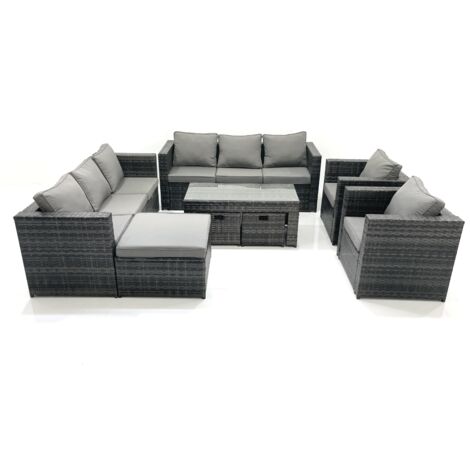 Fimous Ensemble de meubles de jardin en polyrotin avec Table basse Fauteuil 3 Tabourets Gris foncé mixte