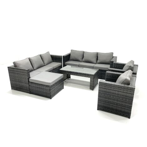 Fimous Ensemble de meubles de jardin en polyrotin avec Table basse Fauteuil Grand tabouret Gris foncé mixte