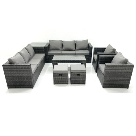 Fimous Ensemble de meubles de jardin en polyrotin avec Table basse Fauteuil Table d'appoint 2 Petits tabourets Gris foncé mixte