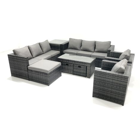 Fimous Ensemble de meubles de jardin en polyrotin avec Table basse Fauteuil Table d'appoint 3 Tabourets Gris foncé mixte