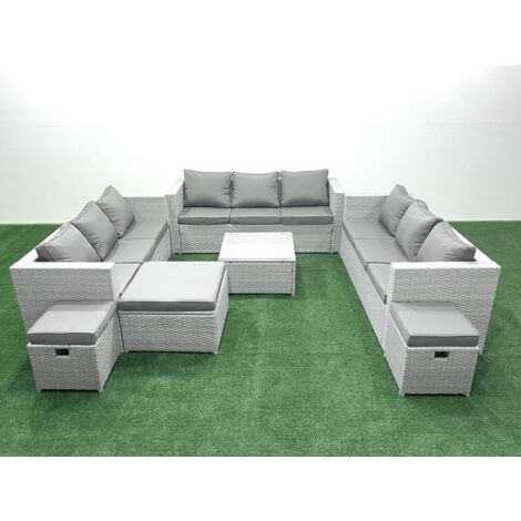 Fimous Ensemble de meubles de jardin en rotin 12 places avec Canapé 3 Tabourets Gris clair mixte