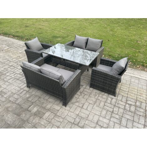 Fimous Ensemble de meubles de jardin en rotin  6 places avec Table à manger oblongue DoppelsitzCanapé Gris foncé mélangé